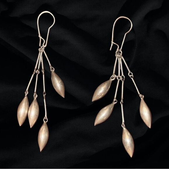 Vintage Boho Sterling Silver Hand Made Indian Drop Dangle Earrings 3.5” - Picture 1 of 6